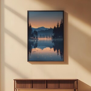 Twilight Lake Reflection | Peaceful Nature Poster | Golden Hour Landscape image 6