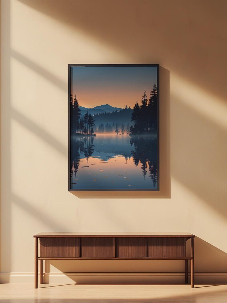 Twilight Lake Reflection | Peaceful Nature Poster | Golden Hour Landscape image 6