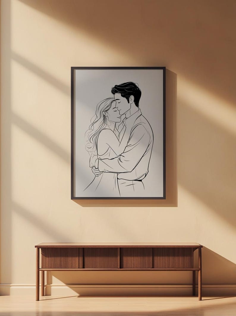 Valentine Wall Art | Romantic Line Art Poster | Couple Embrace Print Bild 2