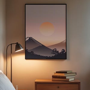 Impression Mont Fuji | Art mural zen japonais | Décoration heure dorée image 3