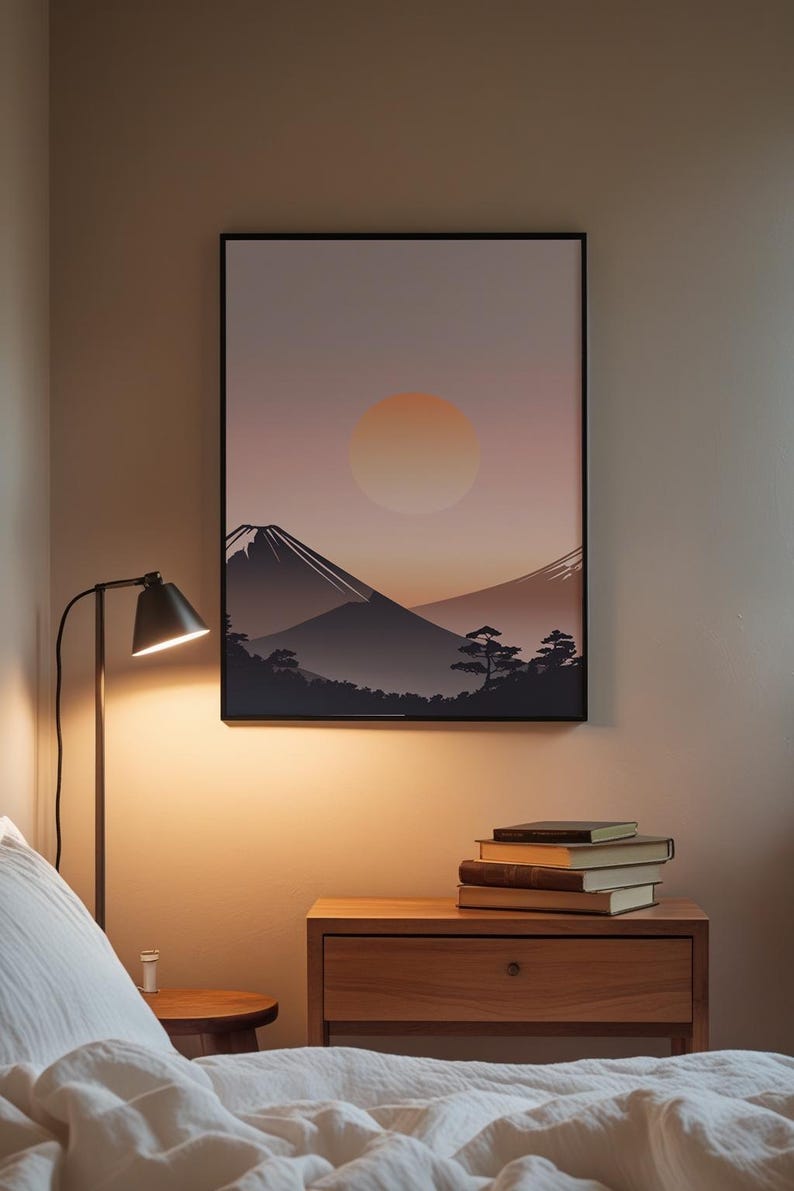 Impression Mont Fuji | Art mural zen japonais | Décoration heure dorée image 3