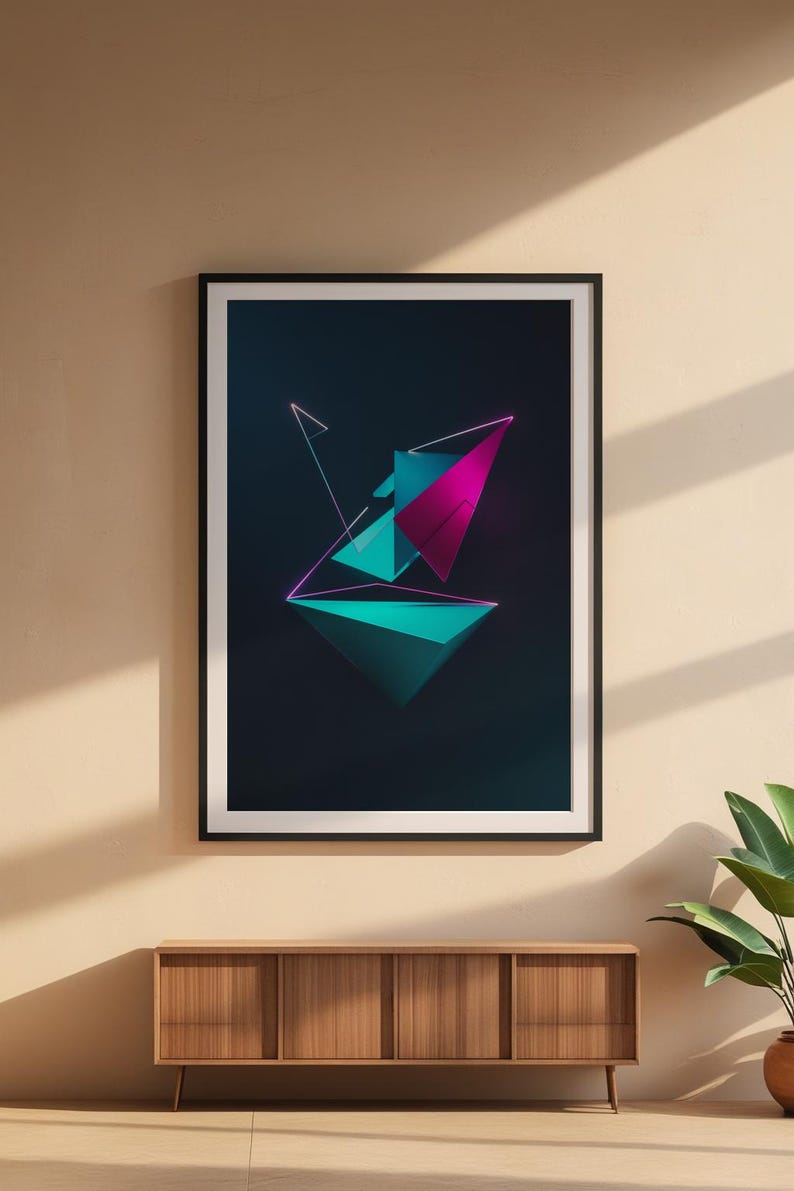 Neon Geometric Art | Modern Abstract Triangle Poster image 10