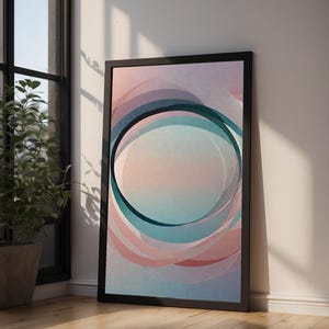 Arte circular abstracto / Impresión geométrica moderna / Póster verde azulado imagen 9