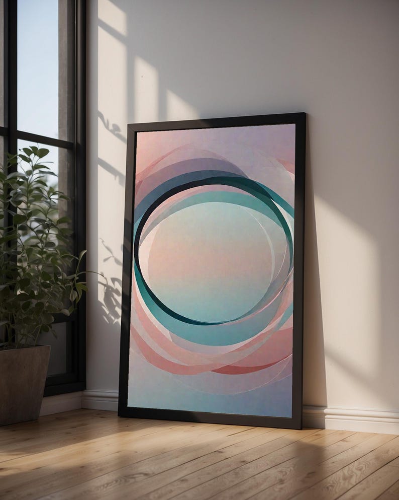 Arte circular abstracto / Impresión geométrica moderna / Póster verde azulado imagen 9