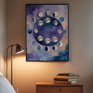 Lunar Phases | Moon Cycle Poster | Mystical Night Art zdjęcie 3