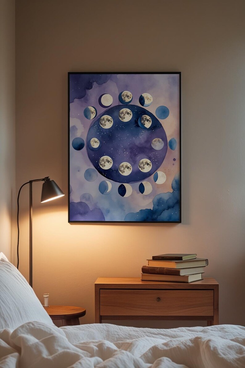 Lunar Phases | Moon Cycle Poster | Mystical Night Art zdjęcie 3