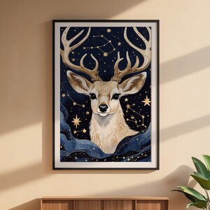Cosmic Deer Antlers | Celestial Wildlife Art | Magical Nature Poster imagen 6