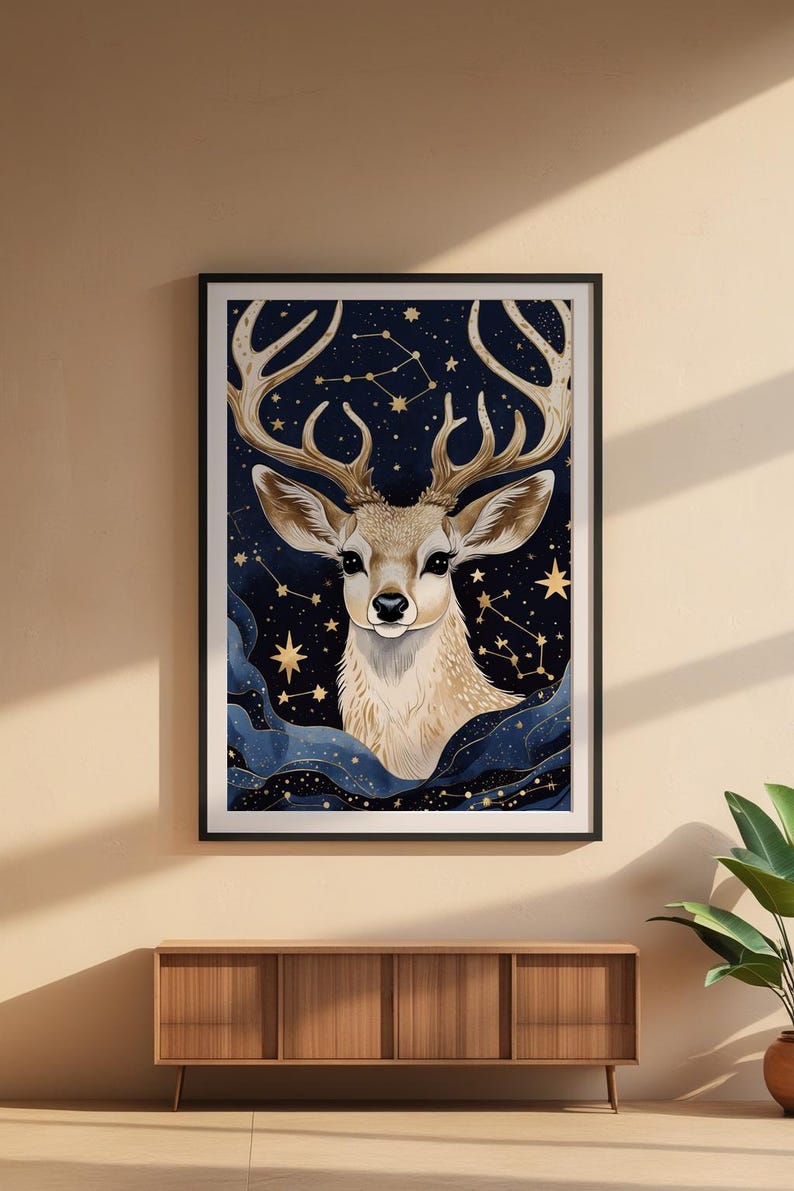 Cosmic Deer Antlers | Celestial Wildlife Art | Magical Nature Poster imagen 6