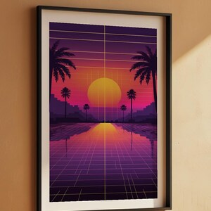 Poster coucher de soleil Vaporwave | Décoration murale palmiers néon image 8
