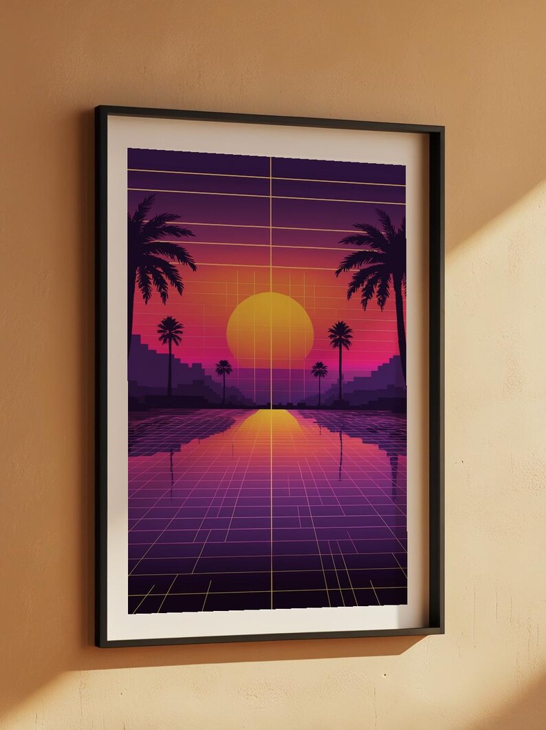 Poster coucher de soleil Vaporwave | Décoration murale palmiers néon image 8