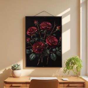 Dark Botanical Art | Gothic Rose Poster | Moody Vintage Wall Decor Bild 1