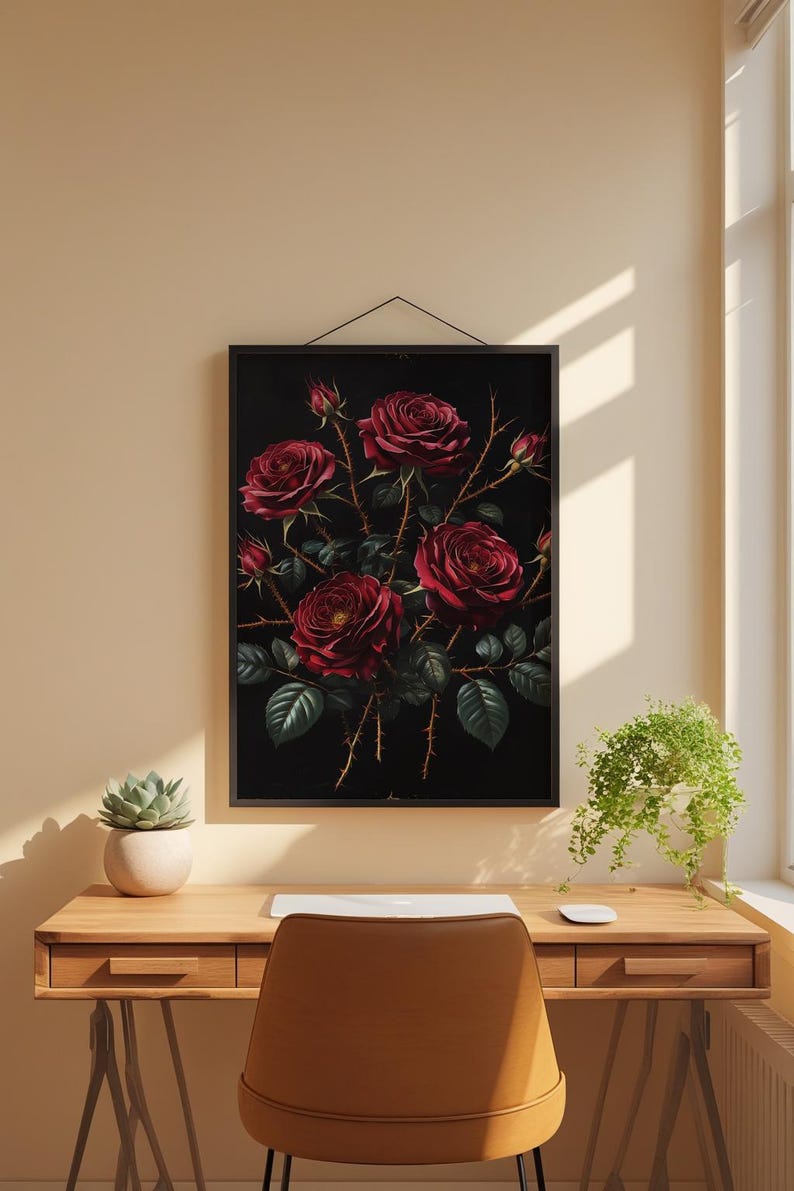 Dark Botanical Art | Gothic Rose Poster | Moody Vintage Wall Decor Bild 1