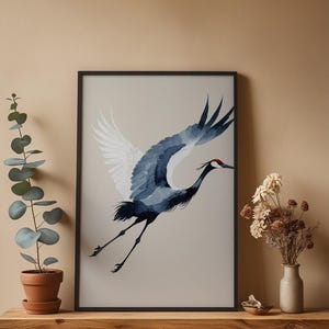 Ink Crane Flight | Japanese Minimalist Bird Art | Zen Wall Decor Bild 4