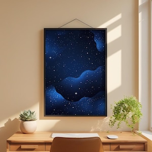 Blue Galaxy Poster | Starry Night Sky Wall Art | Abstract Space Print image 1