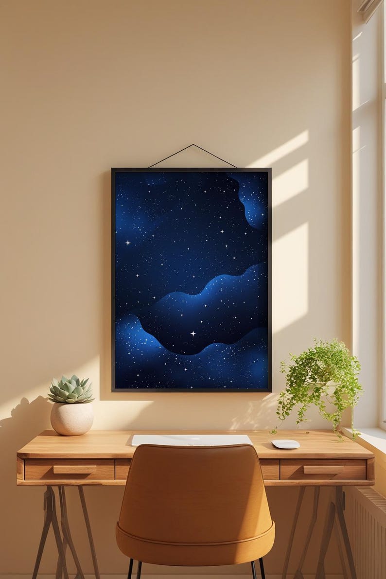 Blue Galaxy Poster | Starry Night Sky Wall Art | Abstract Space Print image 1