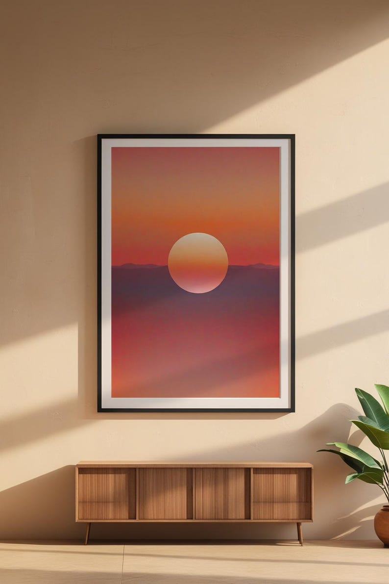 Sunset landscape art | Minimalist sun poster | Modern wall decor imagem 6