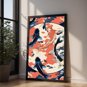 Koi Fish Circle | Japanese Water Art | Zen Ikat Pattern Poster image 9