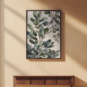 Arte mural de eucalipto / Impresión botánica de hojas verdes / Decoración del hogar con tonos salvia imagen 2