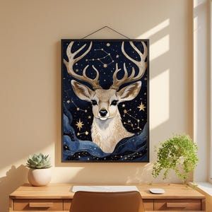 Cosmic Deer Antlers | Celestial Wildlife Art | Magical Nature Poster imagen 1