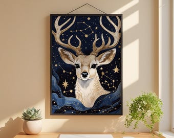 Cosmic Deer Antlers | Celestial Wildlife Art | Magical Nature Poster