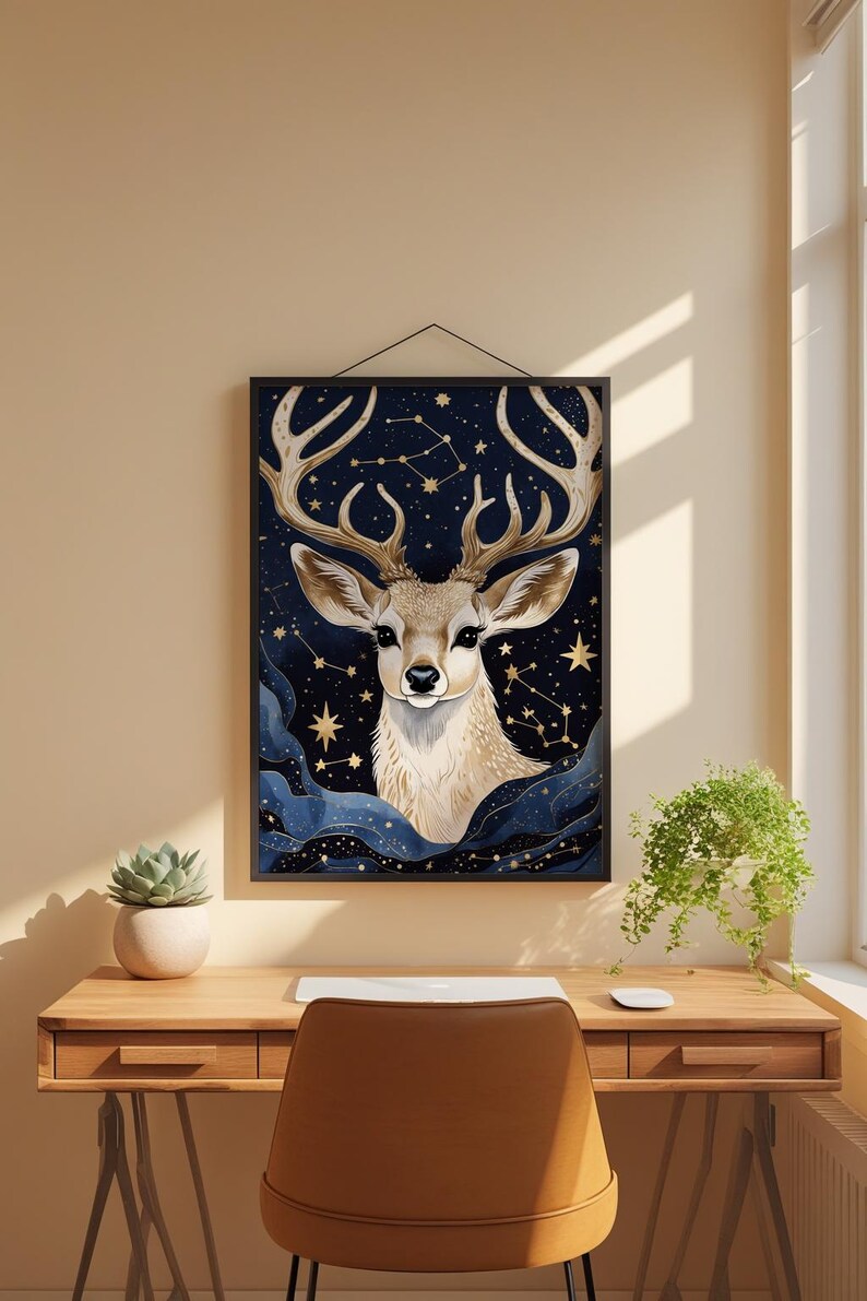 Cosmic Deer Antlers | Celestial Wildlife Art | Magical Nature Poster imagen 1