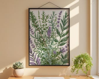 Jardín de hierbas culinarias / Arte botánico de cocina / Póster rústico de hierbas