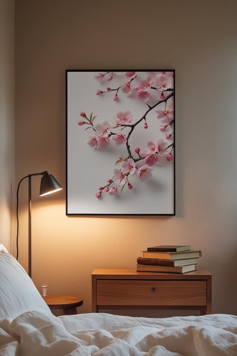 Cherry Blossom Art | Japanese Wall Poster | Minimalist Floral Print image 3