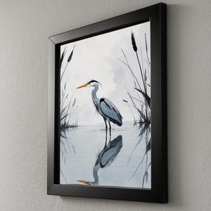 Minimalist Heron | Reflected Water Bird | Zen Nature Art Bild 8