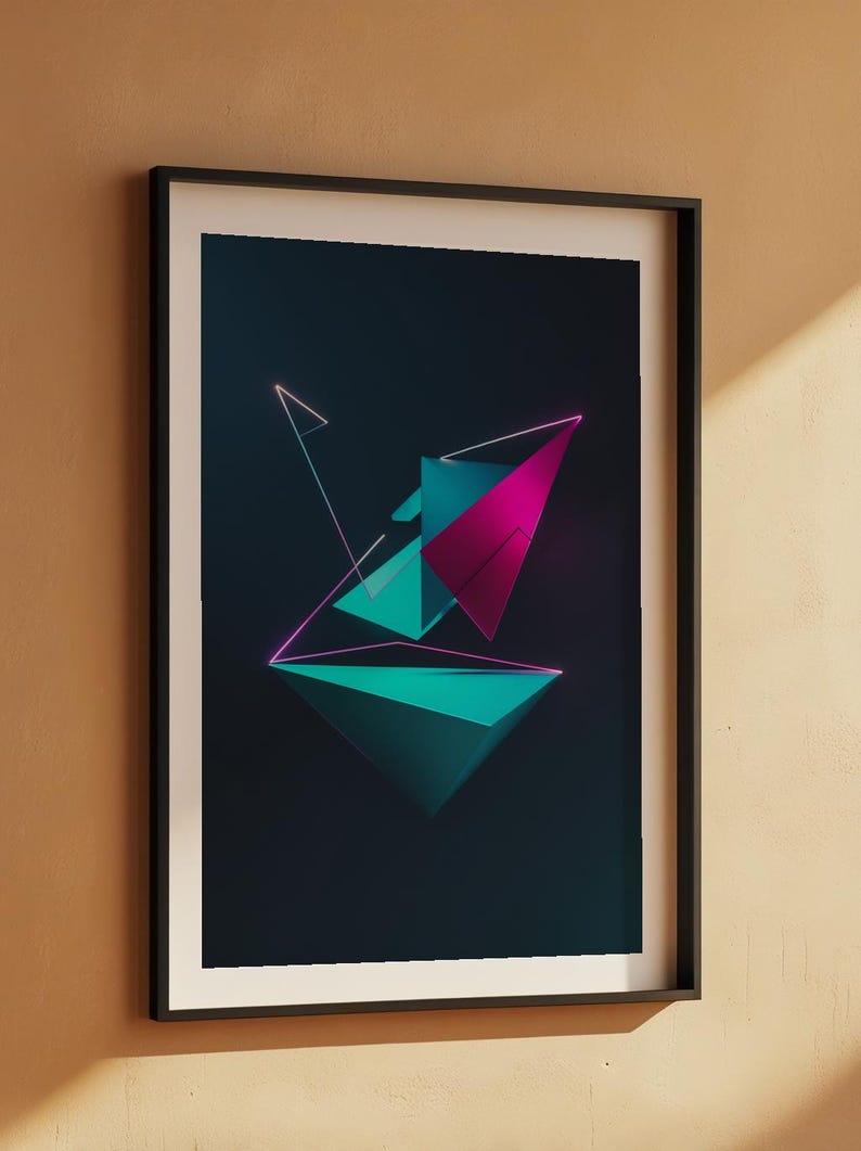 Neon Geometric Art | Modern Abstract Triangle Poster image 7