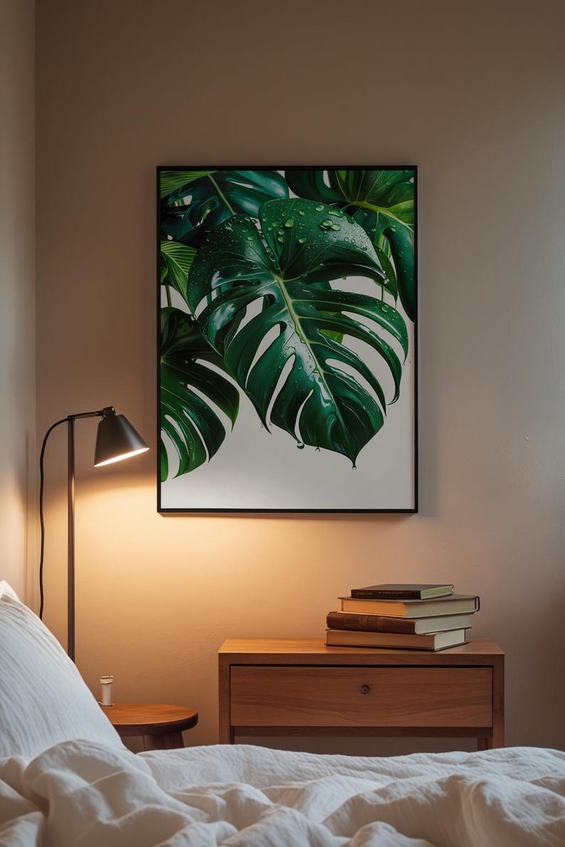 Monstera Leaf Art | Tropical Botanical Poster | Green Plant Decor image 3