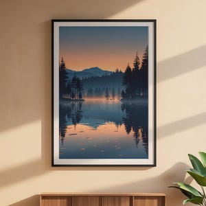Twilight Lake Reflection | Peaceful Nature Poster | Golden Hour Landscape image 10