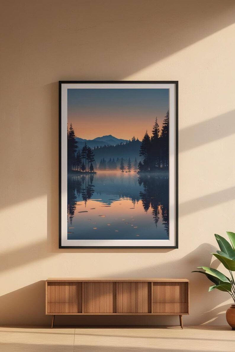 Twilight Lake Reflection | Peaceful Nature Poster | Golden Hour Landscape image 10