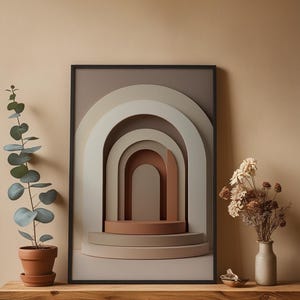 Modern Arch Abstract | Boho Geometric Poster | Neutral Wall Art Print image 1