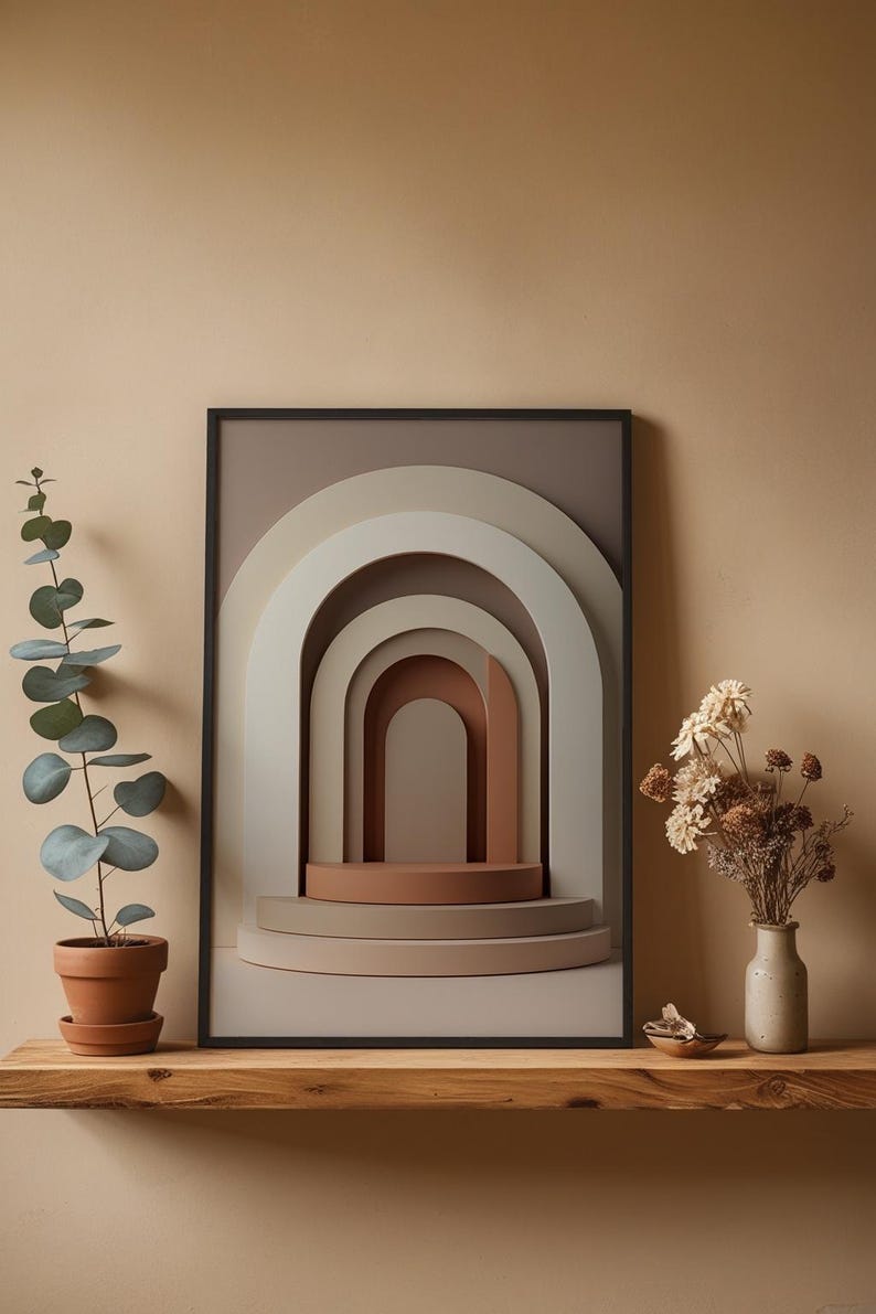 Modern Arch Abstract | Boho Geometric Poster | Neutral Wall Art Print image 1