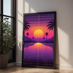 Poster coucher de soleil Vaporwave | Décoration murale palmiers néon image 9