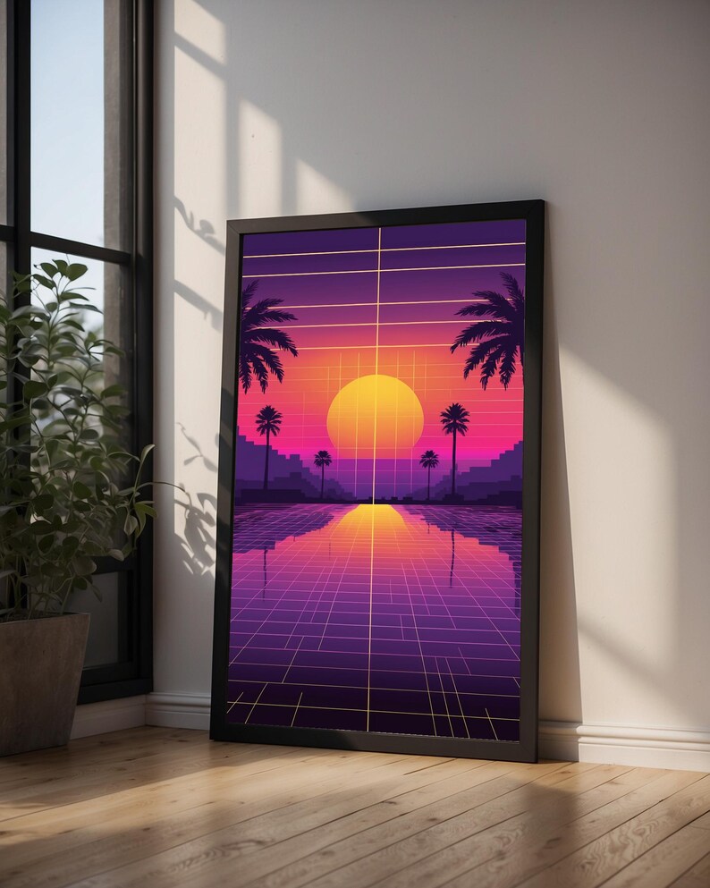 Poster coucher de soleil Vaporwave | Décoration murale palmiers néon image 9