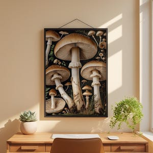 Estudio botánico de hongos / Ilustración naturalista vintage / Arte cottagecore imagen 1