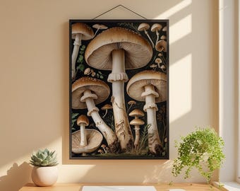 Estudio botánico de hongos / Ilustración naturalista vintage / Arte cottagecore