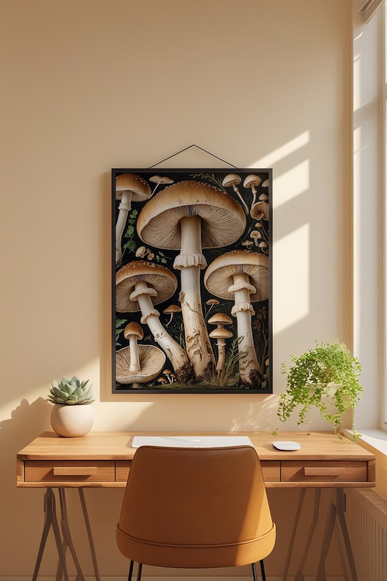 Estudio botánico de hongos / Ilustración naturalista vintage / Arte cottagecore imagen 1
