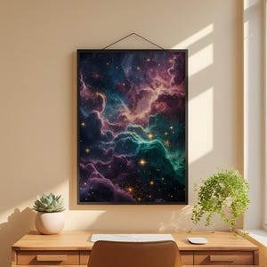 Jewel Tone Nebula | Cosmic Space Poster | Deep Emerald Universe Art zdjęcie 2