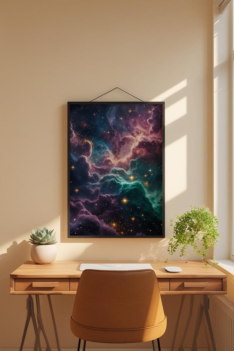 Jewel Tone Nebula | Cosmic Space Poster | Deep Emerald Universe Art zdjęcie 2