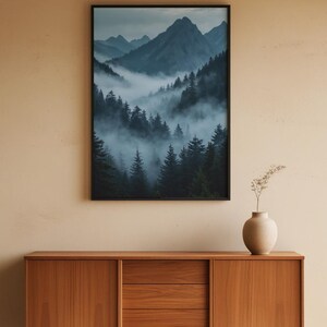 Misty Mountain Forest | Dramatic Nature Poster | Moody Landscape Art image 4
