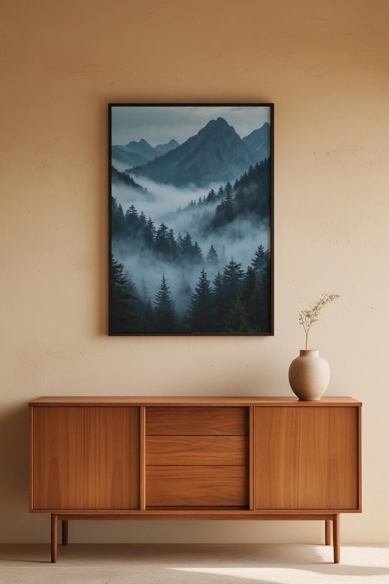 Misty Mountain Forest | Dramatic Nature Poster | Moody Landscape Art image 4