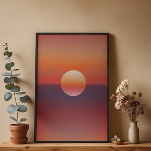 Sunset landscape art | Minimalist sun poster | Modern wall decor imagem 4