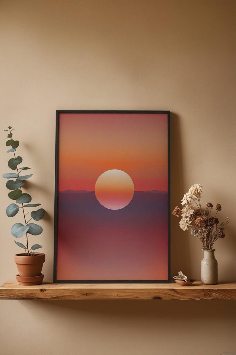 Sunset landscape art | Minimalist sun poster | Modern wall decor imagem 4