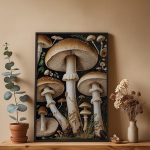 Estudio botánico de hongos / Ilustración naturalista vintage / Arte cottagecore imagen 4