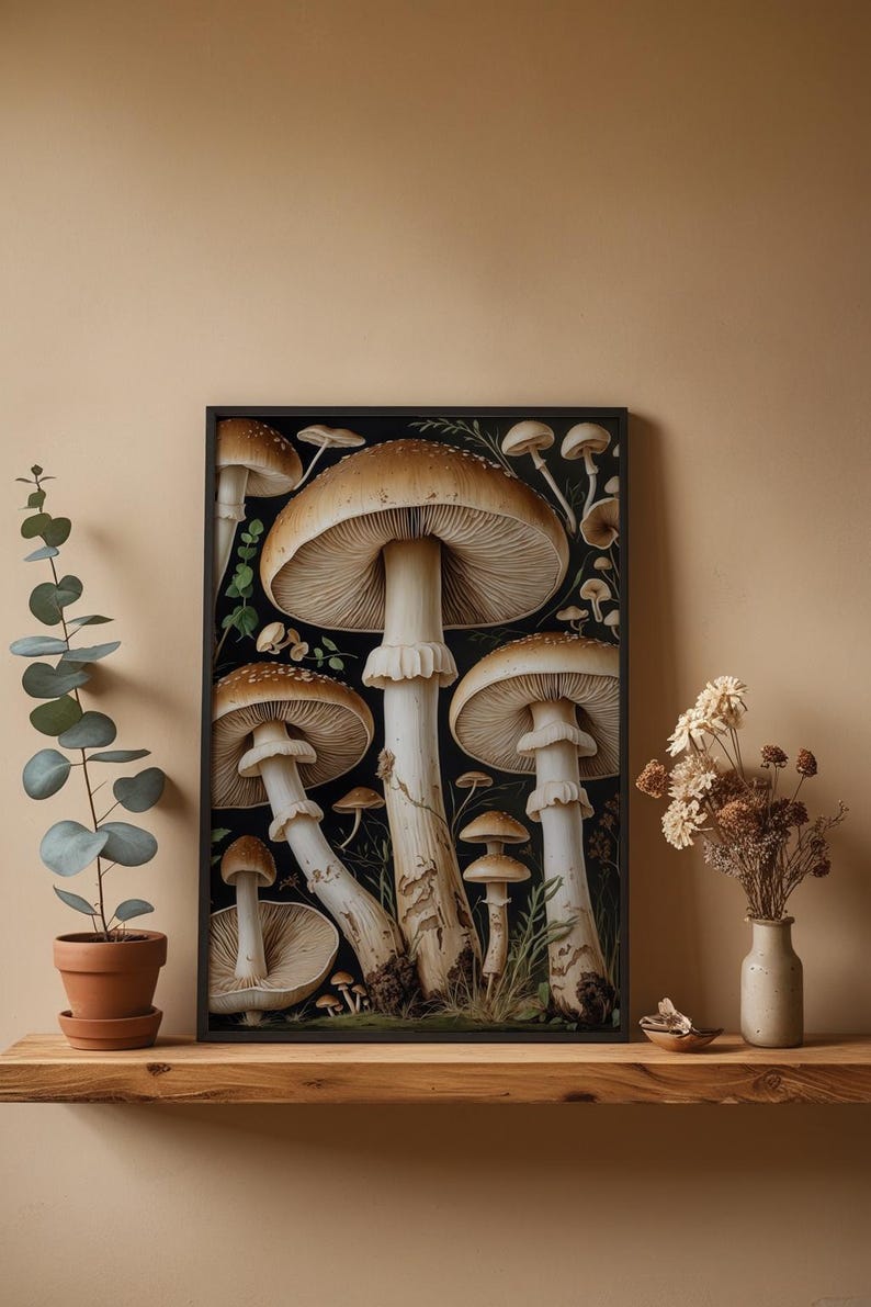 Estudio botánico de hongos / Ilustración naturalista vintage / Arte cottagecore imagen 4