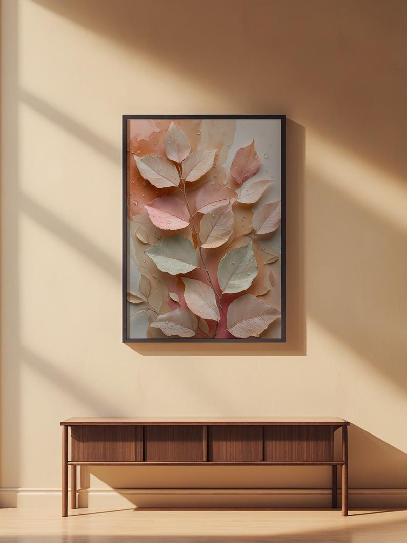Hojas botánicas color melocotón / Póster romántico de naturaleza / Arte rural imagen 7