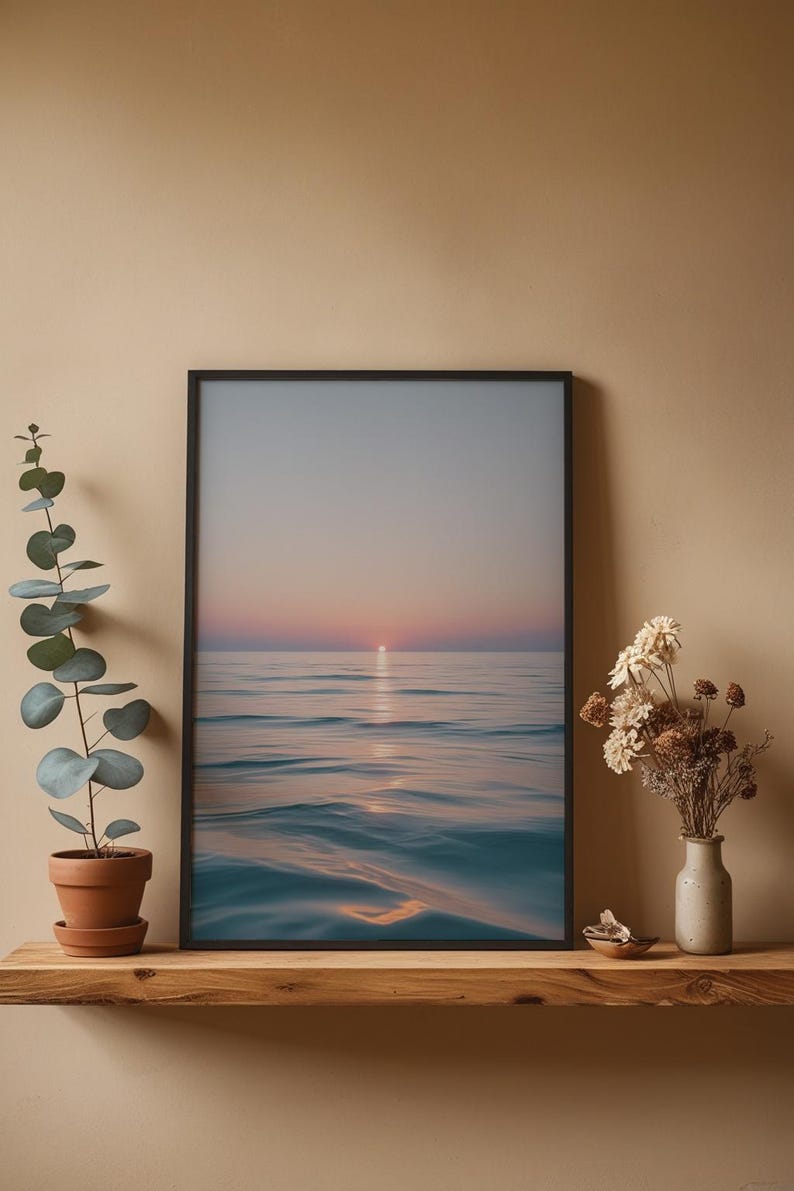 Ocean sunset poster | Serene beach wall art | Coastal home decor image 4
