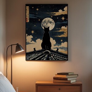 Cat Moon Night | Japanese Ukiyo-e Style Poster imagem 3